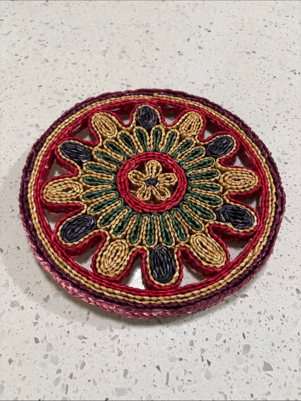 Vintage Handwoven Straw Trivet / Decorative Woven Mat